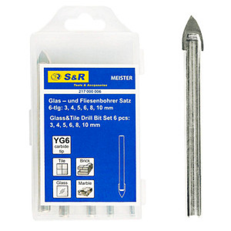 S&R Bohrer-Set, sechs Bohrer in den gängigen Größen: 3 mm, 4 mm, 5 mm, 6 mm, 8 mm und 10 mm – Bild 1 von 4