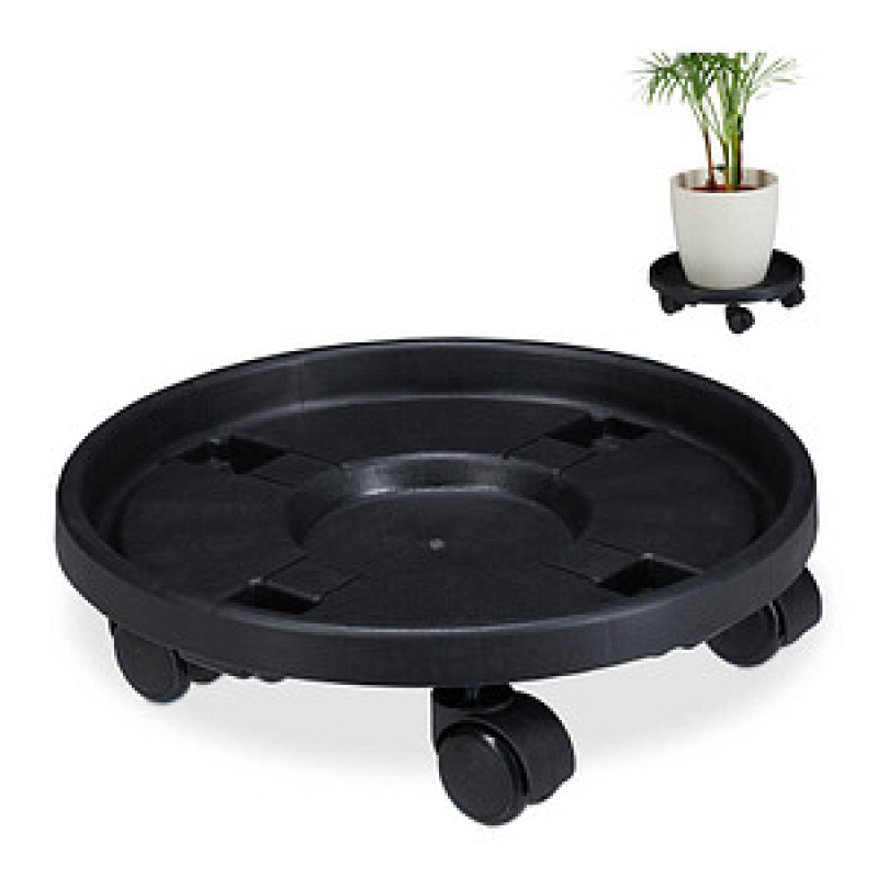 relaxdays Pflanzenroller Kunststoff, Ø 35,5 cm schwarz rund, 2 St. – Bild 1 von 9