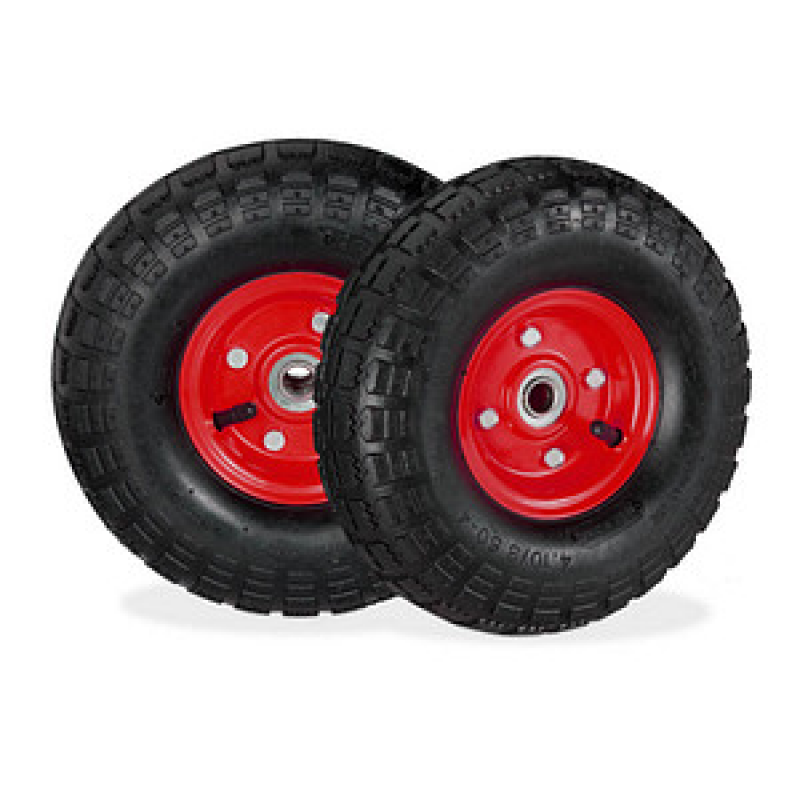 relaxdays Sackkarrenräder luftbereift schwarz, rot Stahl Felgen, Achse 1,6 cm – Bild 1 von 7