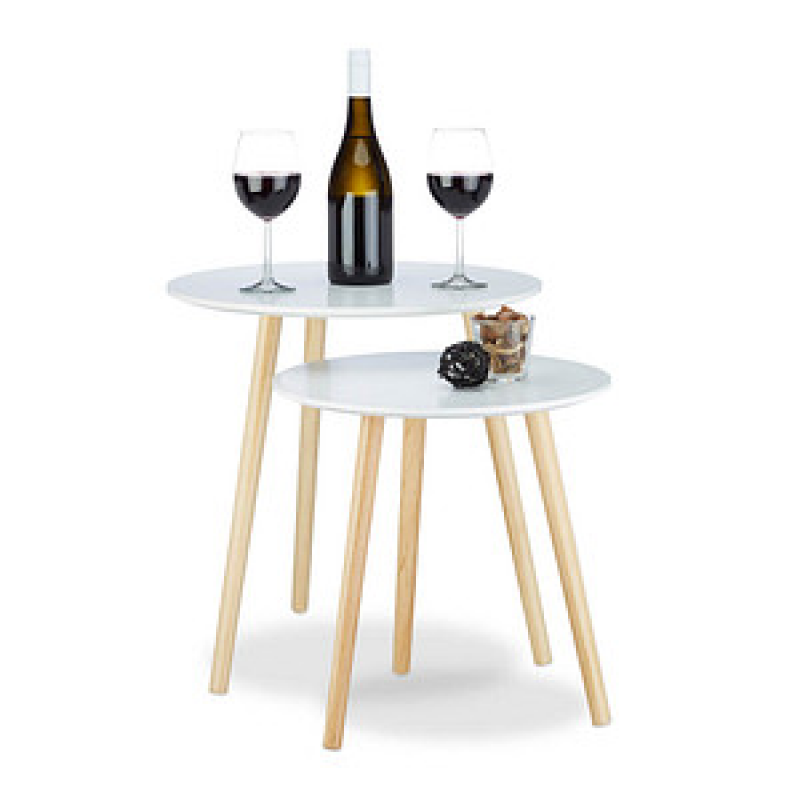 relaxdays Beistelltische-Set rund Holz weiß, 2 St. – Bild 1 von 8