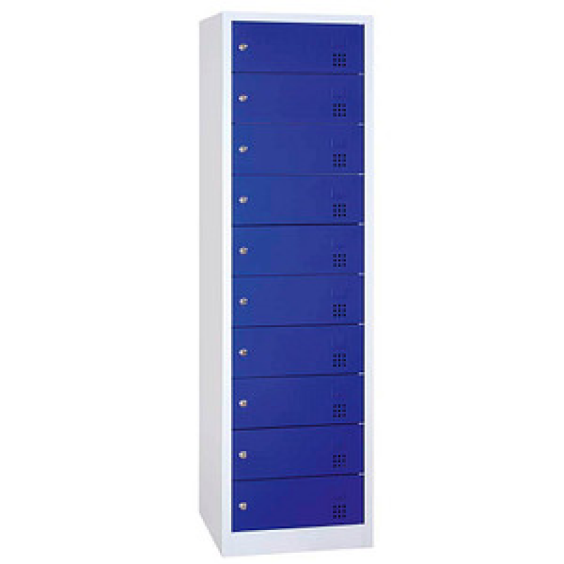 LÜLLMANN Schließfachschrank enzianblau, lichtgrau 526431, 10 Schließfächer 50,0 x 50,0 x 180,0 cm – Bild 1 von 3