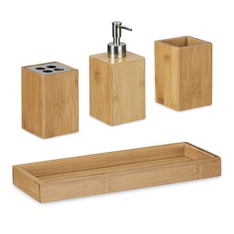 relaxdays Badaccessoires-Set braun, 1 Set – Bild 1 von 9
