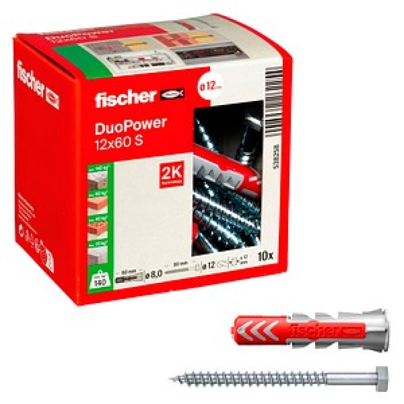 AKTION: fischer DuoPower 12x60 S 2K 538258 Dübel mit Schrauben Ø 12 mm x 60 mm, 10 St. mit Prämie nach Registrierung – Bild 1 von 8