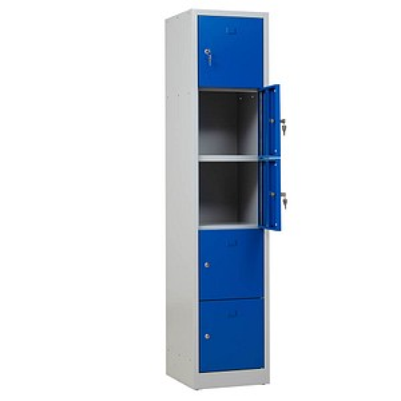 Gürkan Schließfachschrank lichtgrau, enzianblau 110889, 5 Schließfächer 41,0 x 45,0 x 190,0 cm – Bild 1 von 4