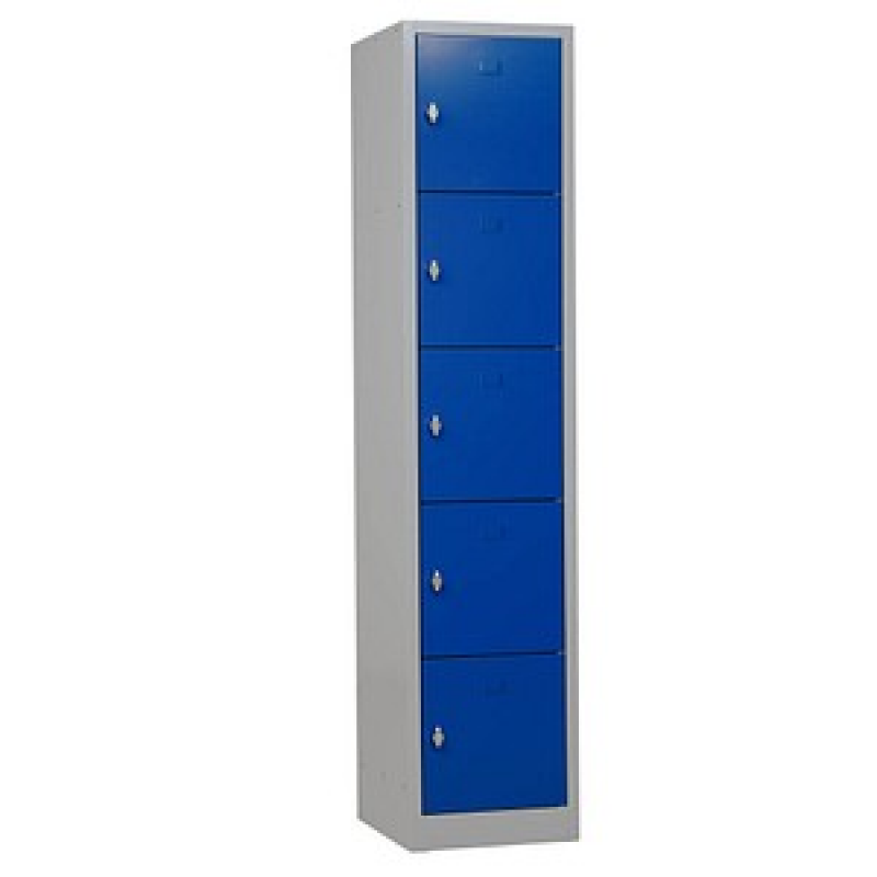 Gürkan Schließfachschrank lichtgrau, enzianblau 111281, 5 Schließfächer 41,0 x 45,0 x 190,0 cm – Bild 1 von 4