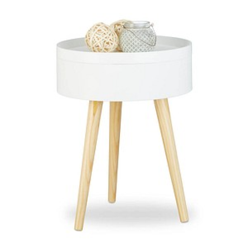 relaxdays Beistelltisch rund Holz weiß 38,0 x 38,0 x 50,0 cm, 1 St. – Bild 1 von 7