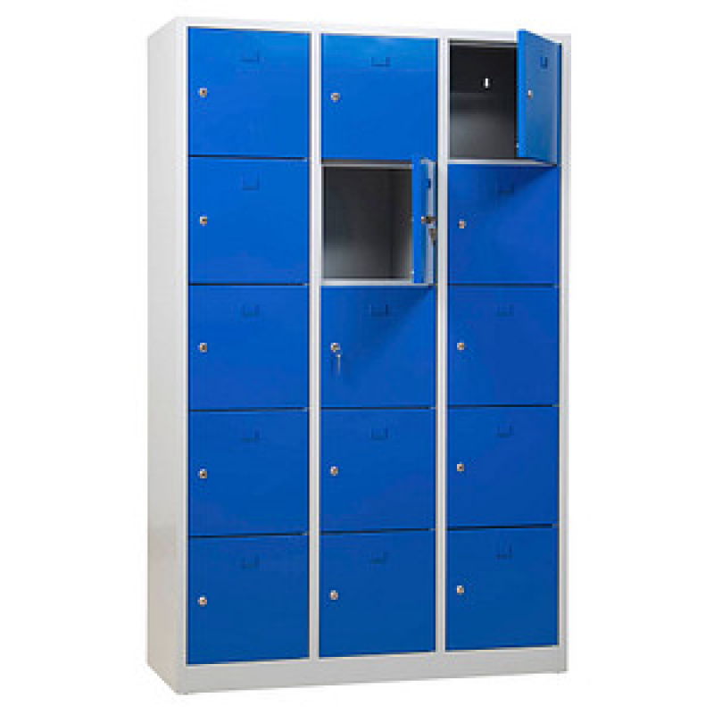 Gürkan Schließfachschrank lichtgrau, enzianblau 106976, 15 Schließfächer 119,0 x 45,0 x 190,0 cm – Bild 1 von 5