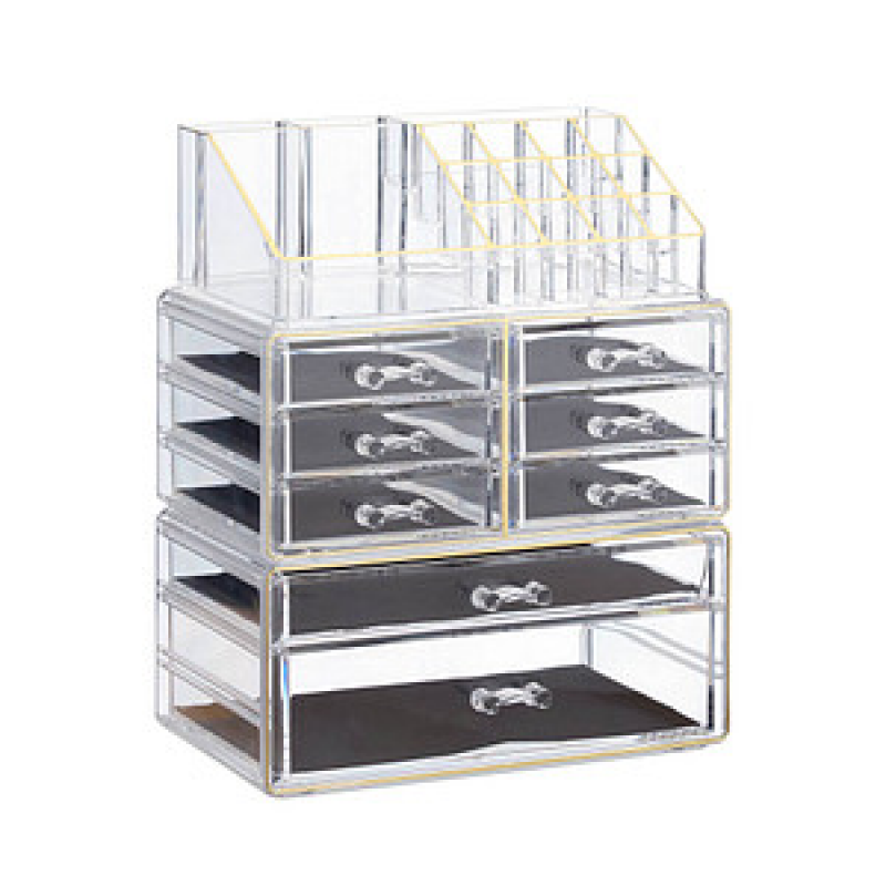 relaxdays Make-Up-Organizer transparent/gold, 1 St. – Bild 1 von 9