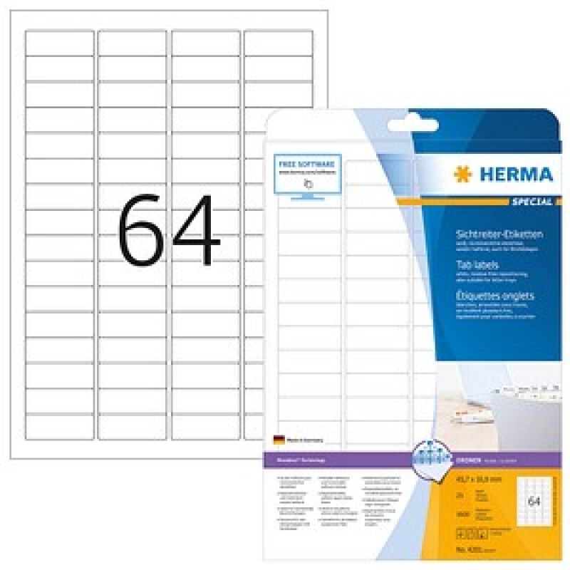 HERMA Sichtreiter-Etiketten 4201 weiß 45,7 x 16,9 mm, 25 Blatt – Bild 1 von 2