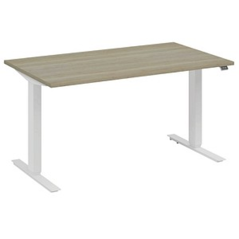 fm Move elektrisch höhenverstellbarer Schreibtisch eiche, verkehrsweiß rechteckig, T-Fuß-Gestell weiß 140,0 x 80,0 cm – Bild 1 von 5