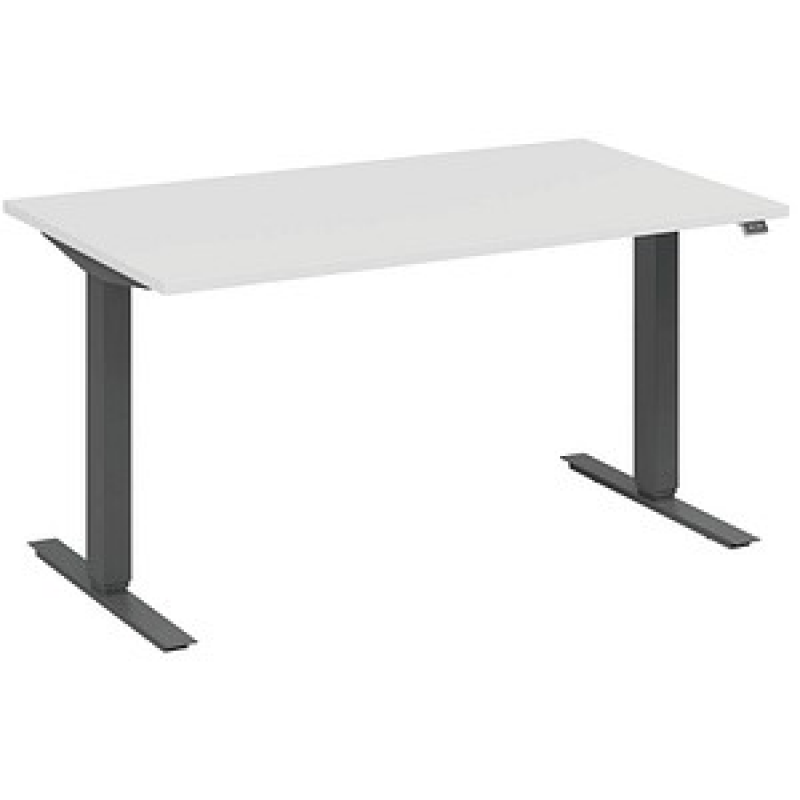fm Move elektrisch höhenverstellbarer Schreibtisch weiß, anthrazit metallic rechteckig, T-Fuß-Gestell grau 140,0 x 80,0 cm – Bild 1 von 5