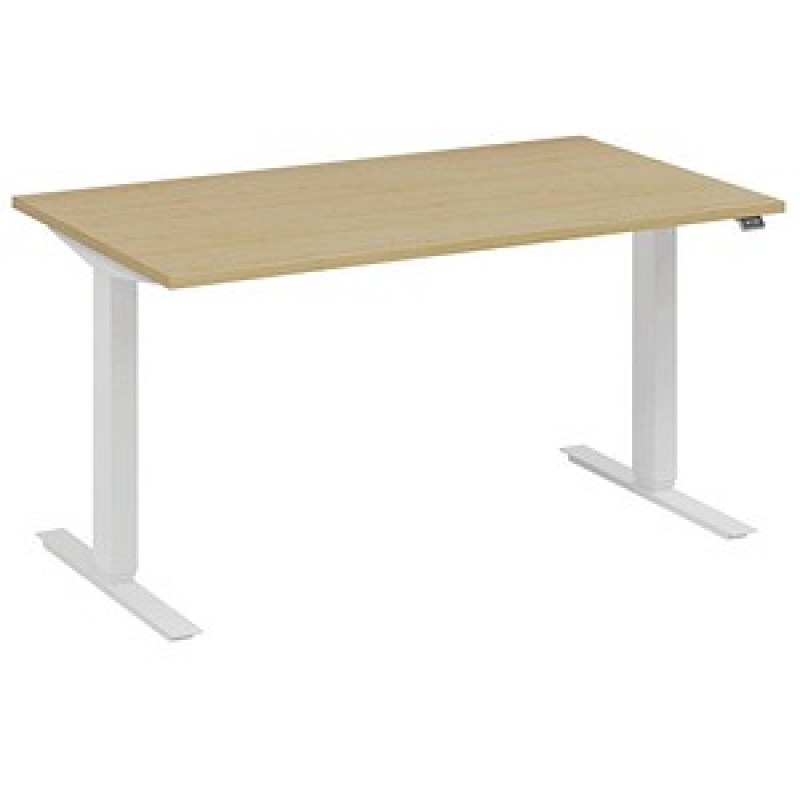 fm Move elektrisch höhenverstellbarer Schreibtisch akazie, verkehrsweiß rechteckig, T-Fuß-Gestell weiß 160,0 x 80,0 cm – Bild 1 von 5
