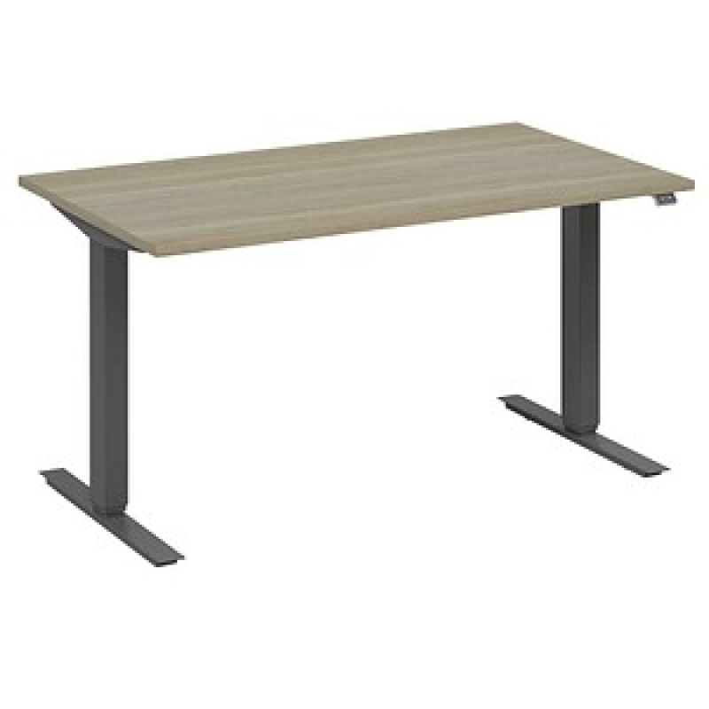 fm Move elektrisch höhenverstellbarer Schreibtisch eiche, anthrazit metallic rechteckig, T-Fuß-Gestell grau 160,0 x 80,0 cm – Bild 1 von 5