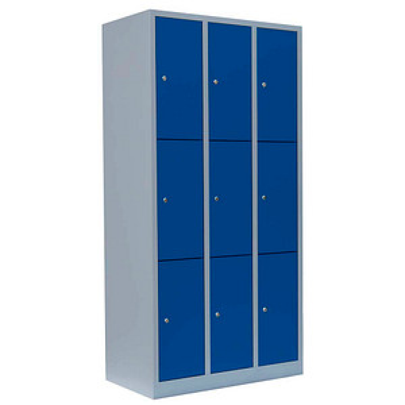 LÜLLMANN Schließfachschrank enzianblau, lichtgrau 520331, 9 Schließfächer 88,5 x 50,0 x 180,0 cm – Bild 1 von 6
