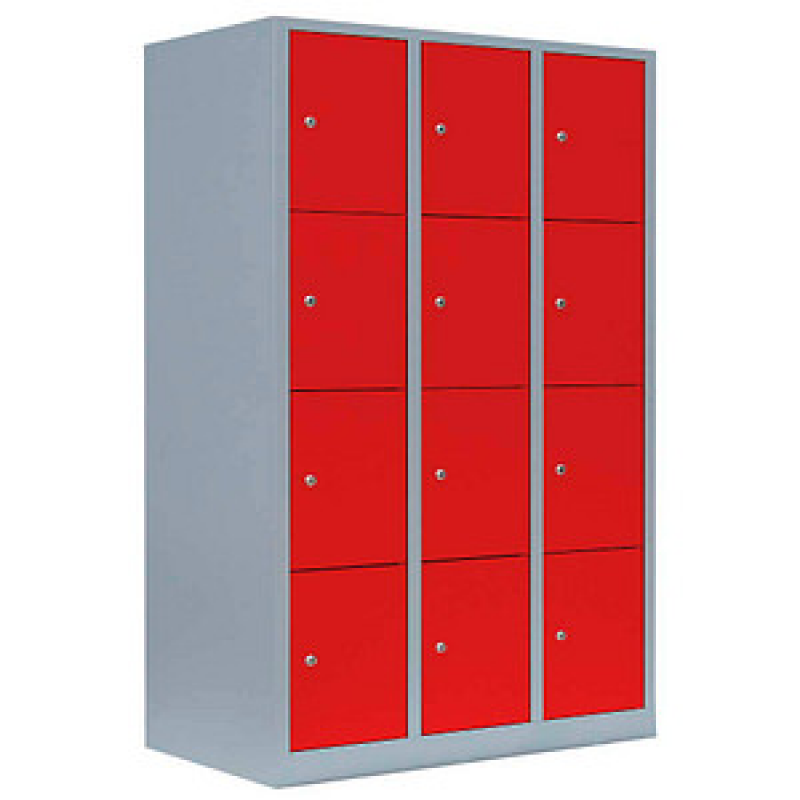 LÜLLMANN Schließfachschrank feuerrot, lichtgrau 523434, 12 Schließfächer 118,5 x 50,0 x 180,0 cm – Bild 1 von 4