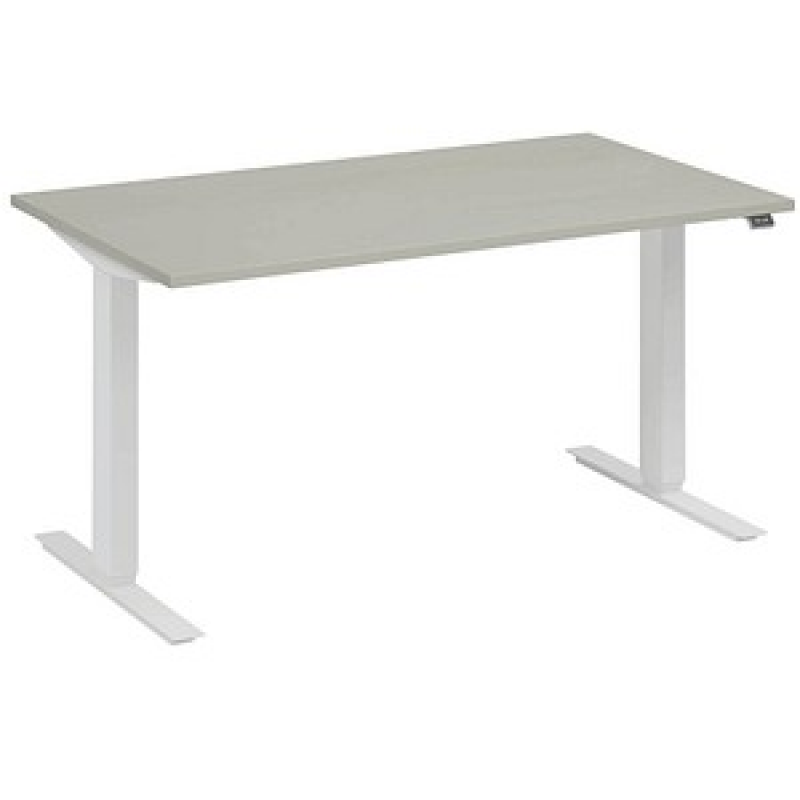 fm Move elektrisch höhenverstellbarer Schreibtisch lichtgrau, verkehrsweiß rechteckig, T-Fuß-Gestell weiß 180,0 x 80,0 cm – Bild 1 von 5