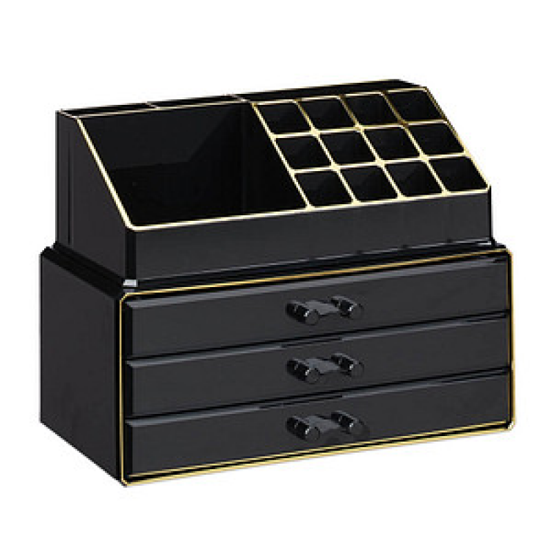 relaxdays Make-Up-Organizer schwarz/gold, 1 St. – Bild 1 von 10
