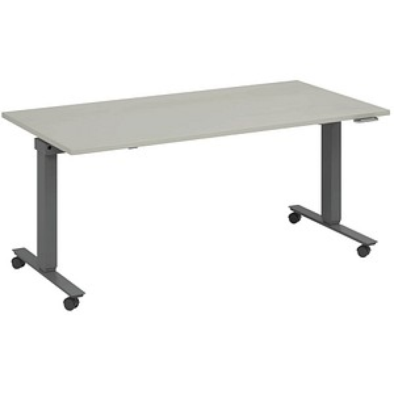 fm Topspin elektrisch höhenverstellbarer Schreibtisch lichtgrau, anthrazit metallic rechteckig, T-Fuß-Gestell mit Rollen grau 180,0 x 80,0 cm – Bild 1 von 5