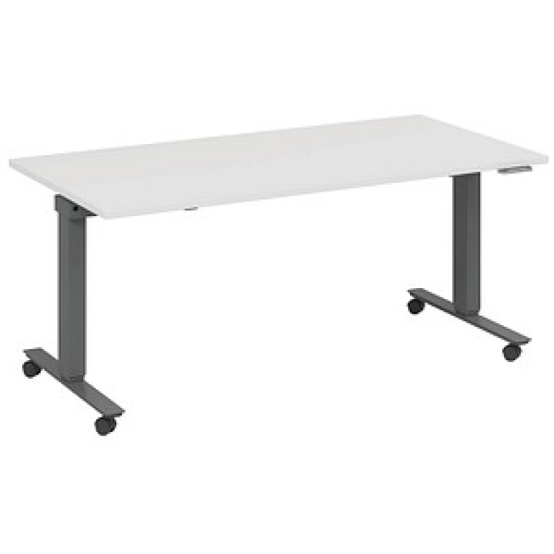 fm Topspin elektrisch höhenverstellbarer Schreibtisch weiß, anthrazit metallic rechteckig, T-Fuß-Gestell mit Rollen grau 180,0 x 80,0 cm – Bild 1 von 5