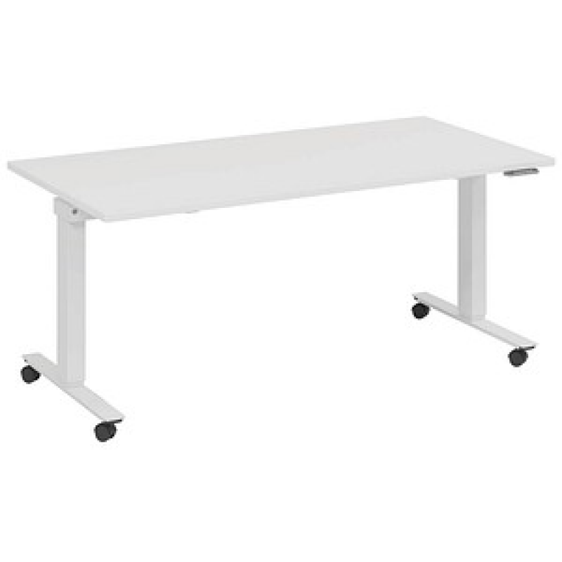 fm Topspin elektrisch höhenverstellbarer Schreibtisch weiß, verkehrsweiß rechteckig, T-Fuß-Gestell mit Rollen weiß 180,0 x 80,0 cm – Bild 1 von 5