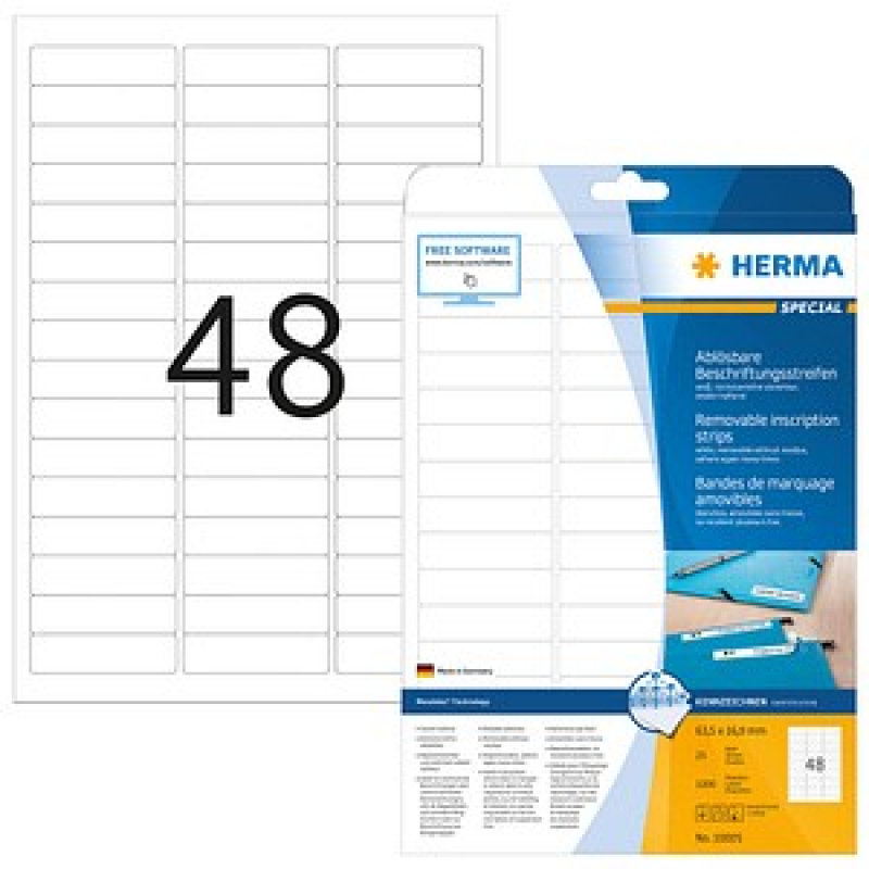 HERMA Etiketten 10005 weiß 63,5 x 16,9 mm, 25 Blatt – Bild 1 von 5