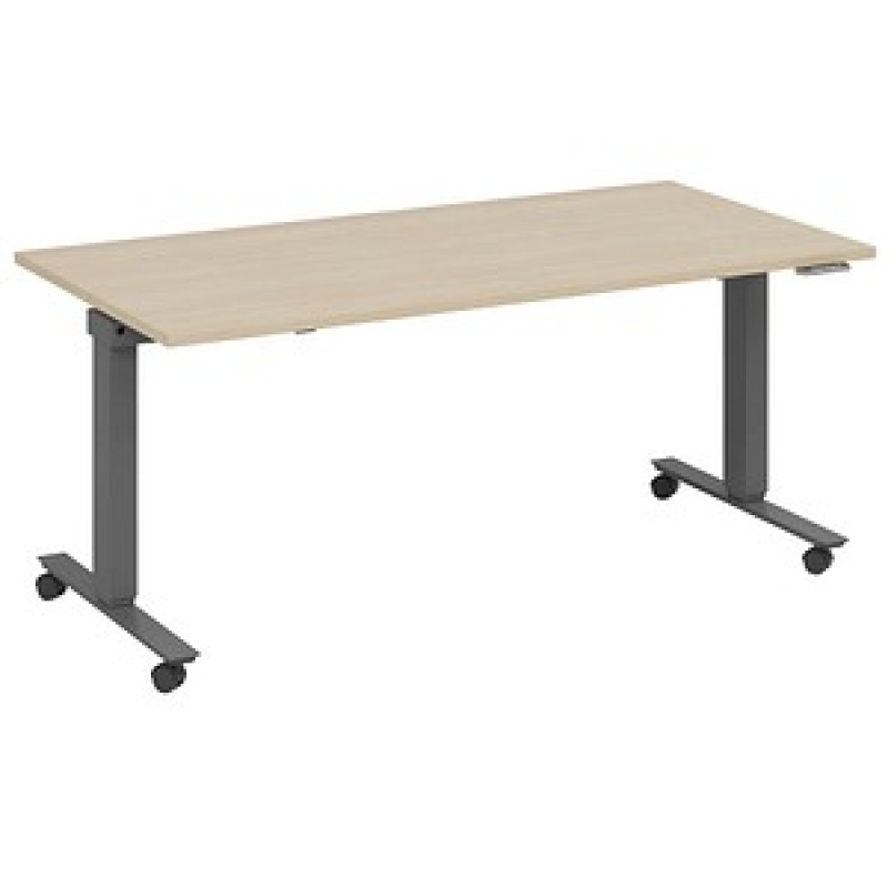 fm Topspin elektrisch höhenverstellbarer Schreibtisch ahorn, anthrazit metallic rechteckig, T-Fuß-Gestell mit Rollen grau 160,0 x 80,0 cm – Bild 1 von 5