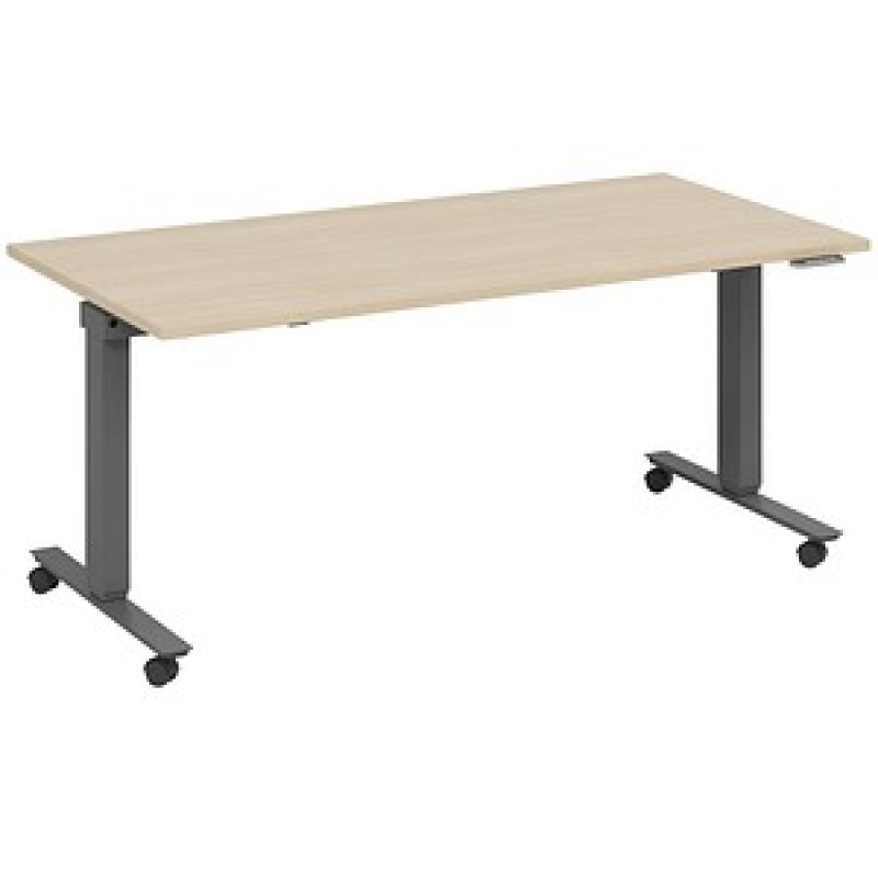 fm Topspin elektrisch höhenverstellbarer Schreibtisch ahorn, anthrazit metallic rechteckig, T-Fuß-Gestell mit Rollen grau 180,0 x 70,0 cm – Bild 1 von 5