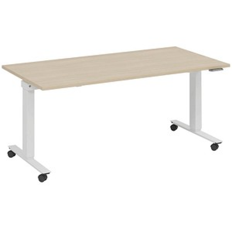 fm Topspin elektrisch höhenverstellbarer Schreibtisch ahorn, verkehrsweiß rechteckig, T-Fuß-Gestell mit Rollen weiß 140,0 x 80,0 cm – Bild 1 von 5