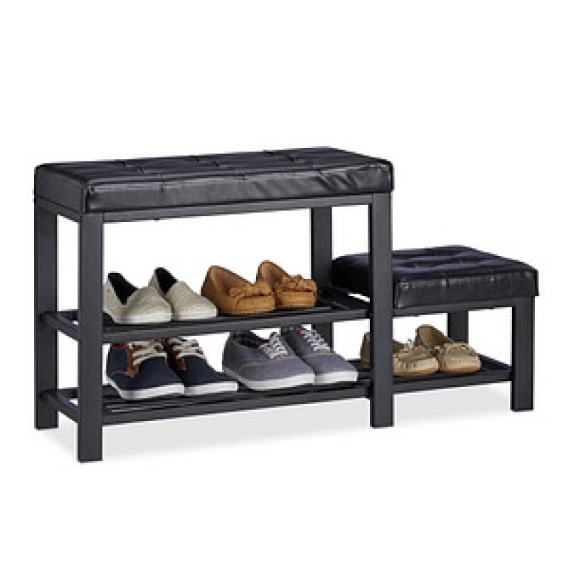relaxdays Schuhbank 10023312_46 schwarz Metall 90,5 cm – Bild 1 von 7