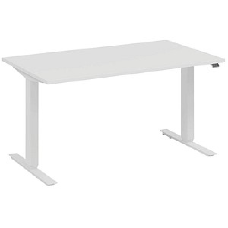 fm Move elektrisch höhenverstellbarer Schreibtisch weiß, verkehrsweiß rechteckig, T-Fuß-Gestell weiß 160,0 x 80,0 cm – Bild 1 von 5