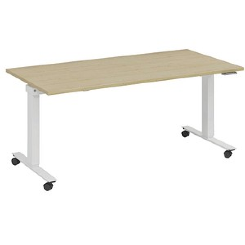 fm Topspin elektrisch höhenverstellbarer Schreibtisch akazie, verkehrsweiß rechteckig, T-Fuß-Gestell mit Rollen weiß 160,0 x 80,0 cm – Bild 1 von 5