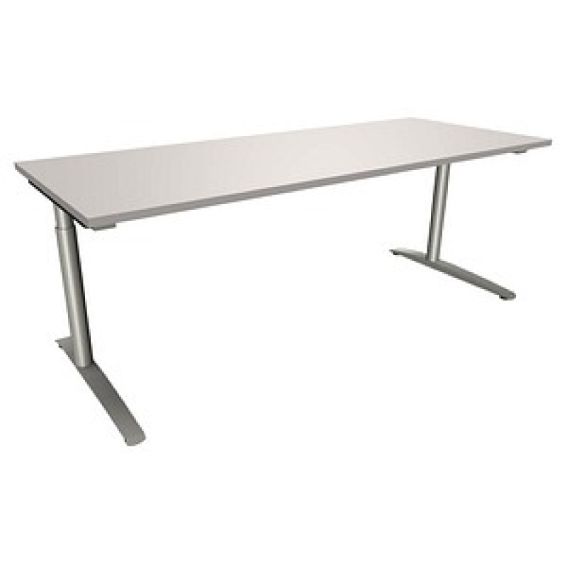 fm fastline höhenverstellbarer Schreibtisch lichtgrau rechteckig, C-Fuß-Gestell Rundrohr silber 200,0 x 80,0 cm – Bild 1 von 2