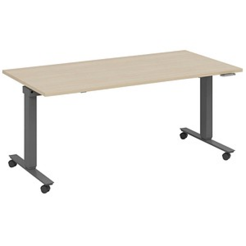 fm Topspin elektrisch höhenverstellbarer Schreibtisch ahorn, anthrazit metallic rechteckig, T-Fuß-Gestell mit Rollen grau 180,0 x 80,0 cm – Bild 1 von 5