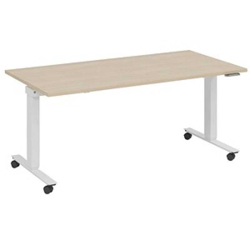 fm Topspin elektrisch höhenverstellbarer Schreibtisch ahorn, verkehrsweiß rechteckig, T-Fuß-Gestell mit Rollen weiß 180,0 x 80,0 cm – Bild 1 von 5