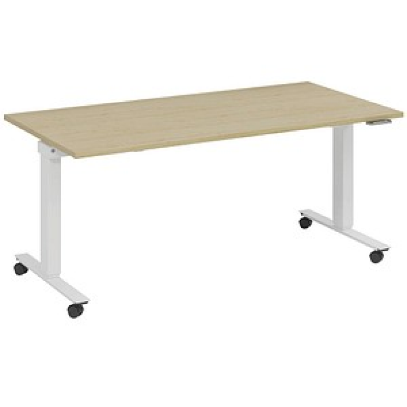 fm Topspin elektrisch höhenverstellbarer Schreibtisch akazie, verkehrsweiß rechteckig, T-Fuß-Gestell mit Rollen weiß 180,0 x 70,0 cm – Bild 1 von 5