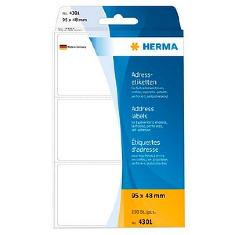 HERMA Adressetiketten 4301 weiß 95,0 x 48,0 mm, 250 Etiketten – Bild 1 von 5