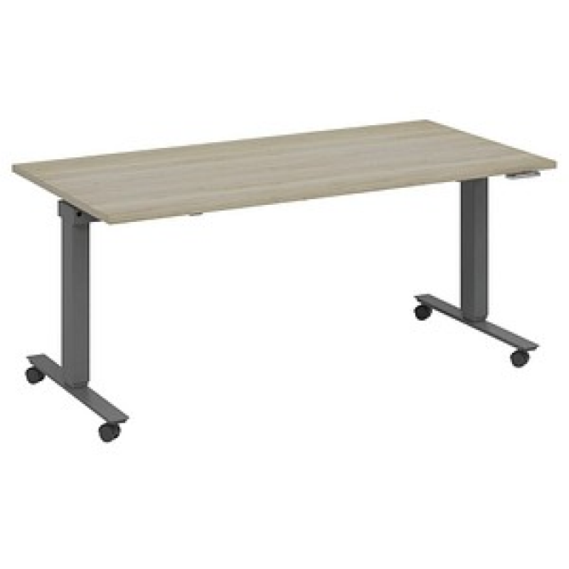 fm Topspin elektrisch höhenverstellbarer Schreibtisch eiche, anthrazit metallic rechteckig, T-Fuß-Gestell mit Rollen grau 160,0 x 80,0 cm – Bild 1 von 5