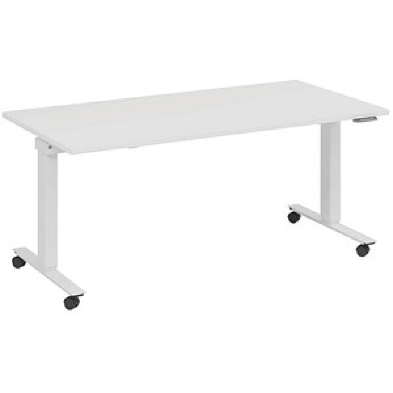 fm Topspin elektrisch höhenverstellbarer Schreibtisch weiß, verkehrsweiß rechteckig, T-Fuß-Gestell mit Rollen weiß 160,0 x 80,0 cm – Bild 1 von 5