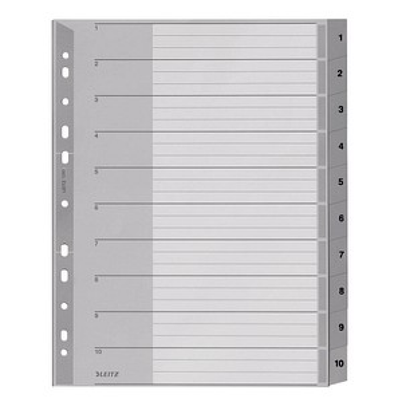AKTION: LEITZ Ordnerregister 1280 DIN A4 Vollformat, Überbreite 1-10 grau 10-teilig, 1 Satz – Bild 1 von 3