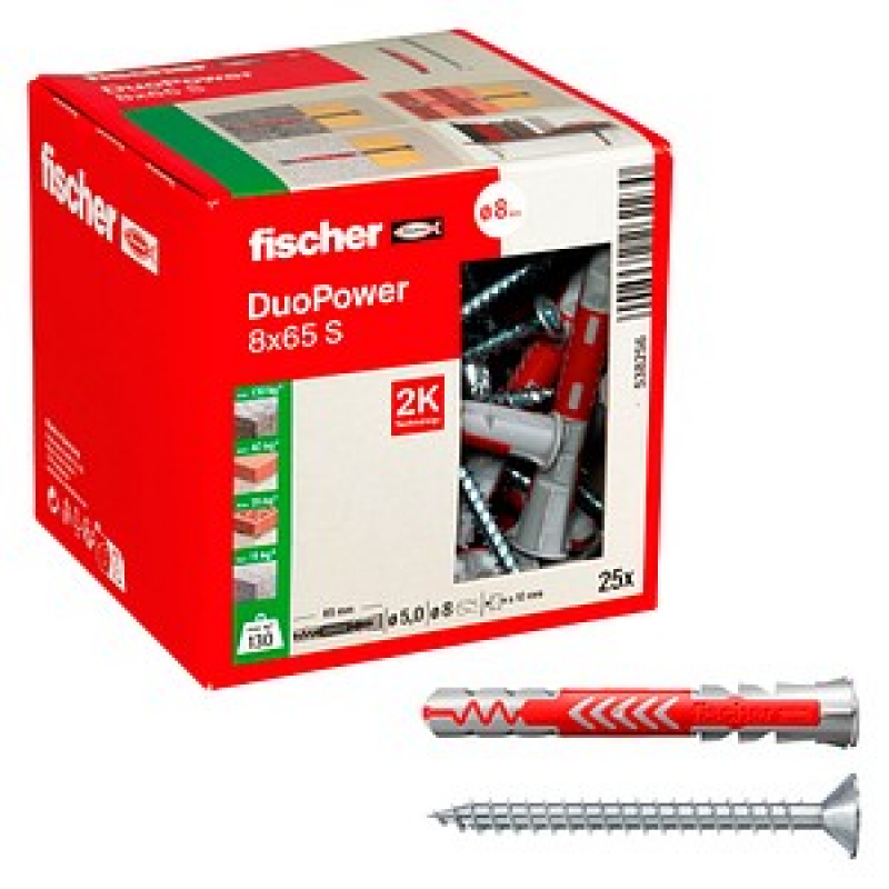 AKTION: fischer DuoPower 8x65 S 2K 538256 Dübel mit Schrauben Ø 8 mm x 65 mm, 25 St. mit Prämie nach Registrierung – Bild 1 von 7