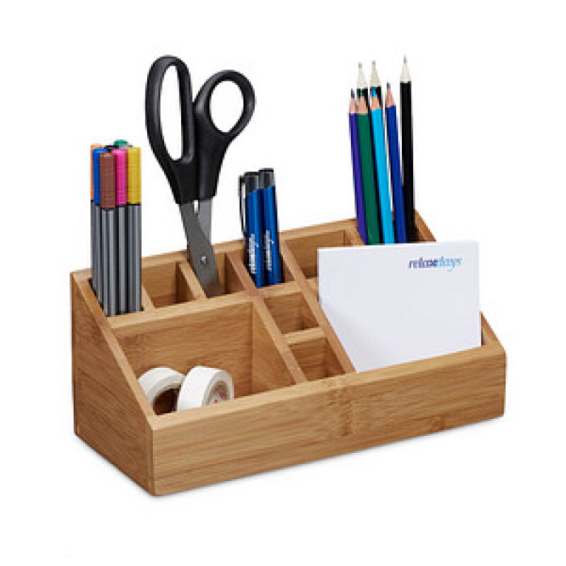 relaxdays Schreibtisch-Organizer braun Bambus 10 Fächer 23,0 x 10,0 x 10,0 cm – Bild 1 von 5