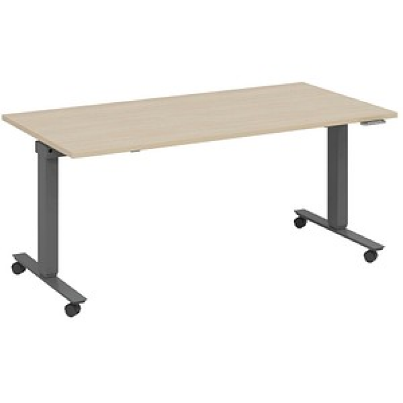 fm Topspin elektrisch höhenverstellbarer Schreibtisch ahorn, anthrazit metallic rechteckig, T-Fuß-Gestell mit Rollen grau 140,0 x 70,0 cm – Bild 1 von 5
