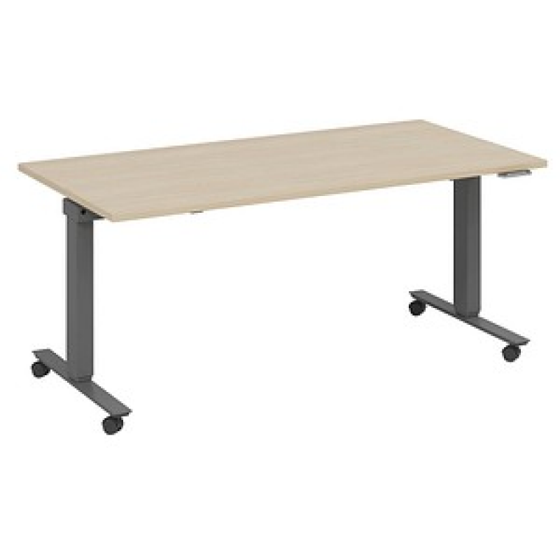 fm Topspin elektrisch höhenverstellbarer Schreibtisch ahorn, anthrazit metallic rechteckig, T-Fuß-Gestell mit Rollen grau 160,0 x 70,0 cm – Bild 1 von 5