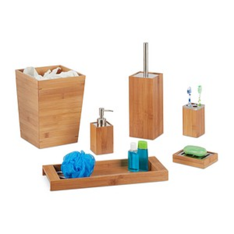 relaxdays Badaccessoires-Set braun, 1 Set – Bild 1 von 5