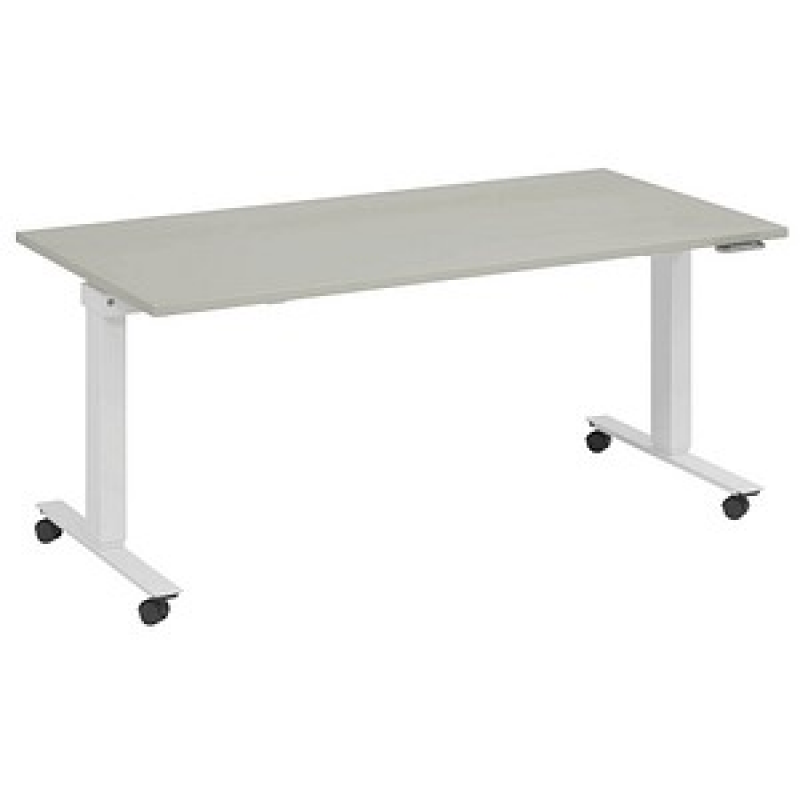 fm Topspin elektrisch höhenverstellbarer Schreibtisch lichtgrau, verkehrsweiß rechteckig, T-Fuß-Gestell mit Rollen weiß 160,0 x 70,0 cm – Bild 1 von 5