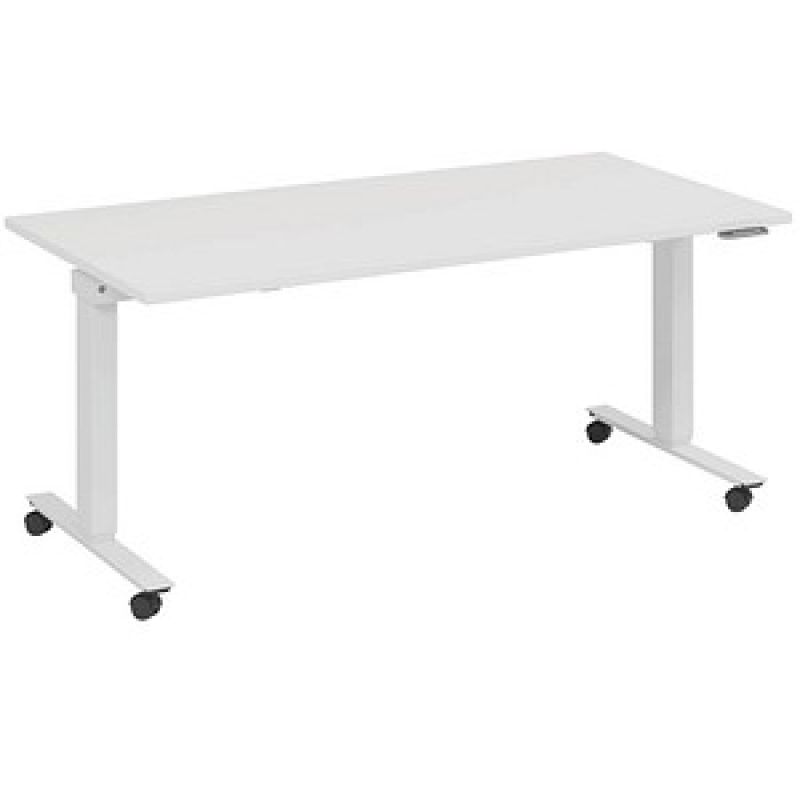 fm Topspin elektrisch höhenverstellbarer Schreibtisch weiß, verkehrsweiß rechteckig, T-Fuß-Gestell mit Rollen weiß 160,0 x 70,0 cm – Bild 1 von 5