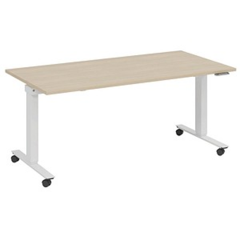 fm Topspin elektrisch höhenverstellbarer Schreibtisch ahorn, verkehrsweiß rechteckig, T-Fuß-Gestell mit Rollen weiß 160,0 x 70,0 cm – Bild 1 von 5