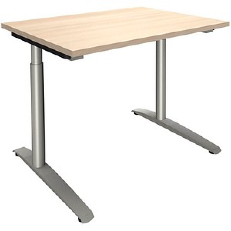 fm Sidney höhenverstellbarer Schreibtisch akazie rechteckig, C-Fuß-Gestell Rundrohr silber 100,0 x 80,0 cm – Bild 1 von 2