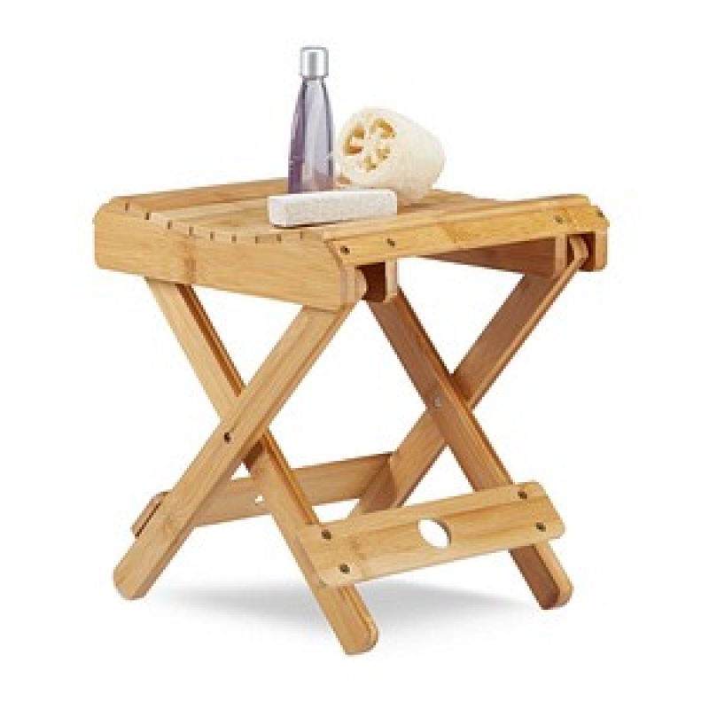 relaxdays Klapphocker natur 2x 2 Sprossen, H: 31,5 cm – Bild 1 von 8