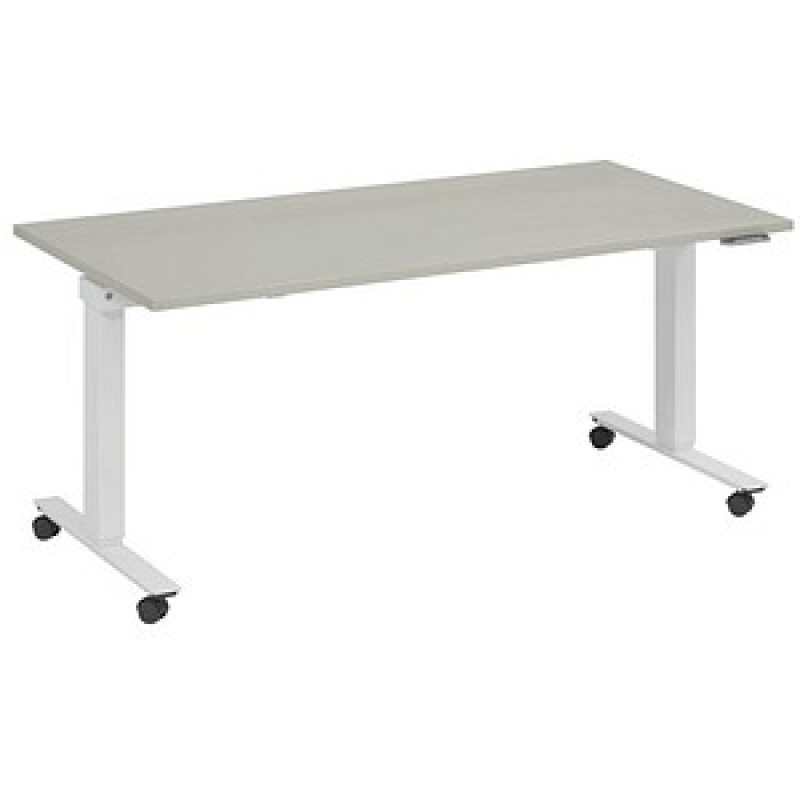 fm Topspin elektrisch höhenverstellbarer Schreibtisch lichtgrau, verkehrsweiß rechteckig, T-Fuß-Gestell mit Rollen weiß 140,0 x 70,0 cm – Bild 1 von 5